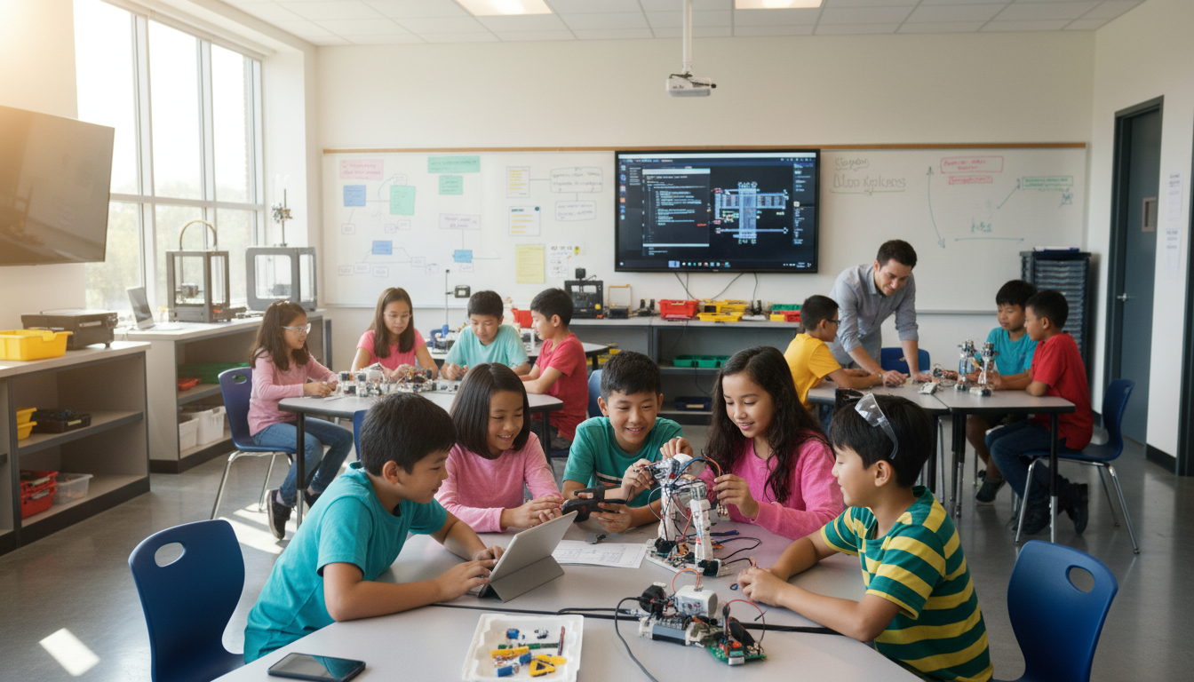 Structured study habits and STEM-focused learning can significantly reduce exam-related stress. A student using technology and STEM tools to study effectively and build confidence.