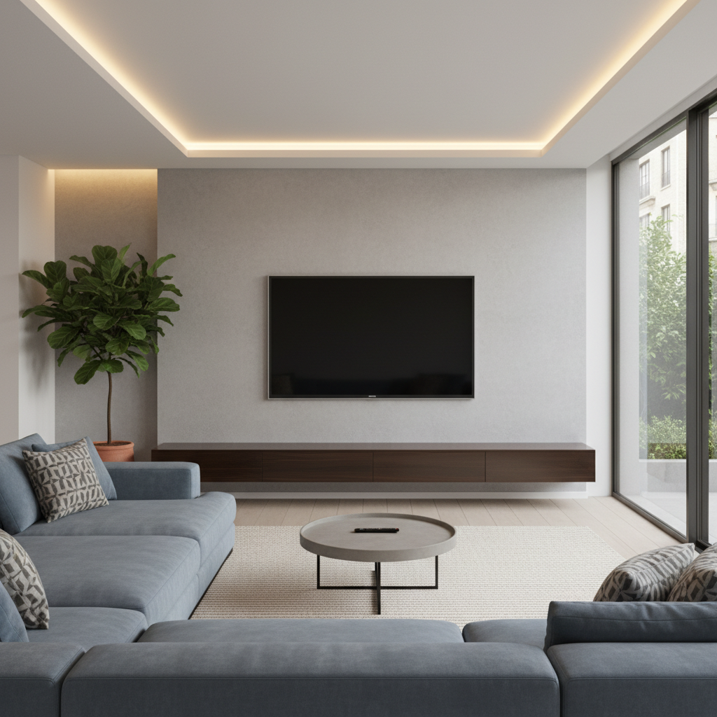 A secure mount and hidden wires transform the look of any living space. A flat screen television mounted perfectly on a wall with all cables hidden in a modern room