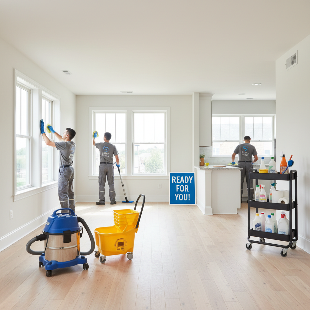 Move out cleaning is an investment that helps secure security deposits and home sale closings. A professional cleaning crew preparing an empty apartment for new tenants with specialized supplies.