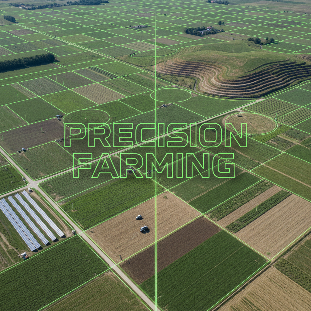 RTK mapping eliminates the 3-5 metre drift common with standard GPS systems. Aerial view of agricultural land with precise green boundary lines showing RTK accuracy