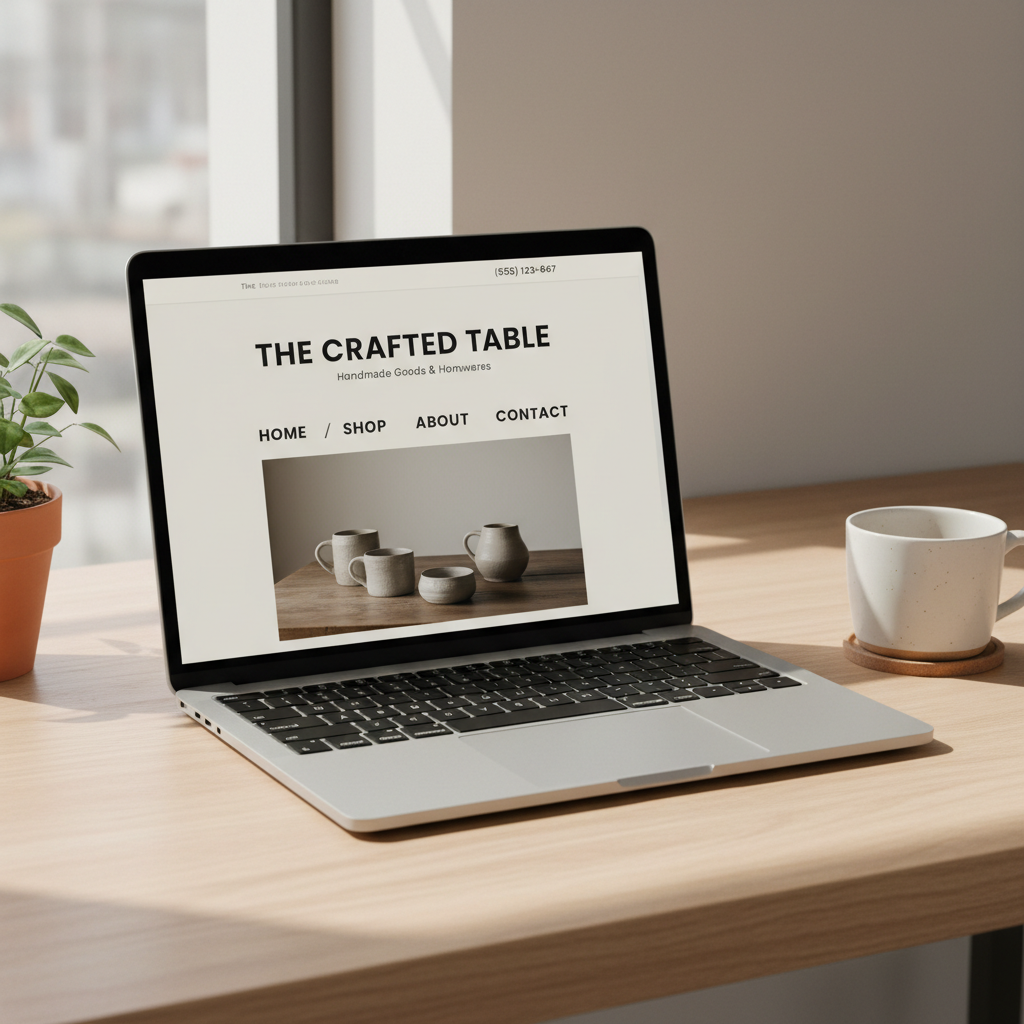 A truly responsive design looks professional across laptops, tablets, and smartphones alike. A clean laptop screen displaying a professional small business homepage next to a coffee cup.