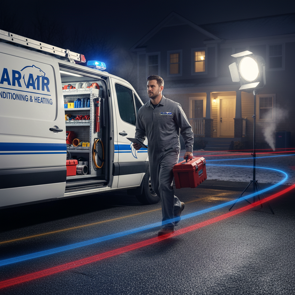 Emergency repairs are often more costly than scheduled maintenance, especially during Glendale's peak summer months. Glendale HVAC Repair service vehicle arriving at a residence for an emergency repair call.