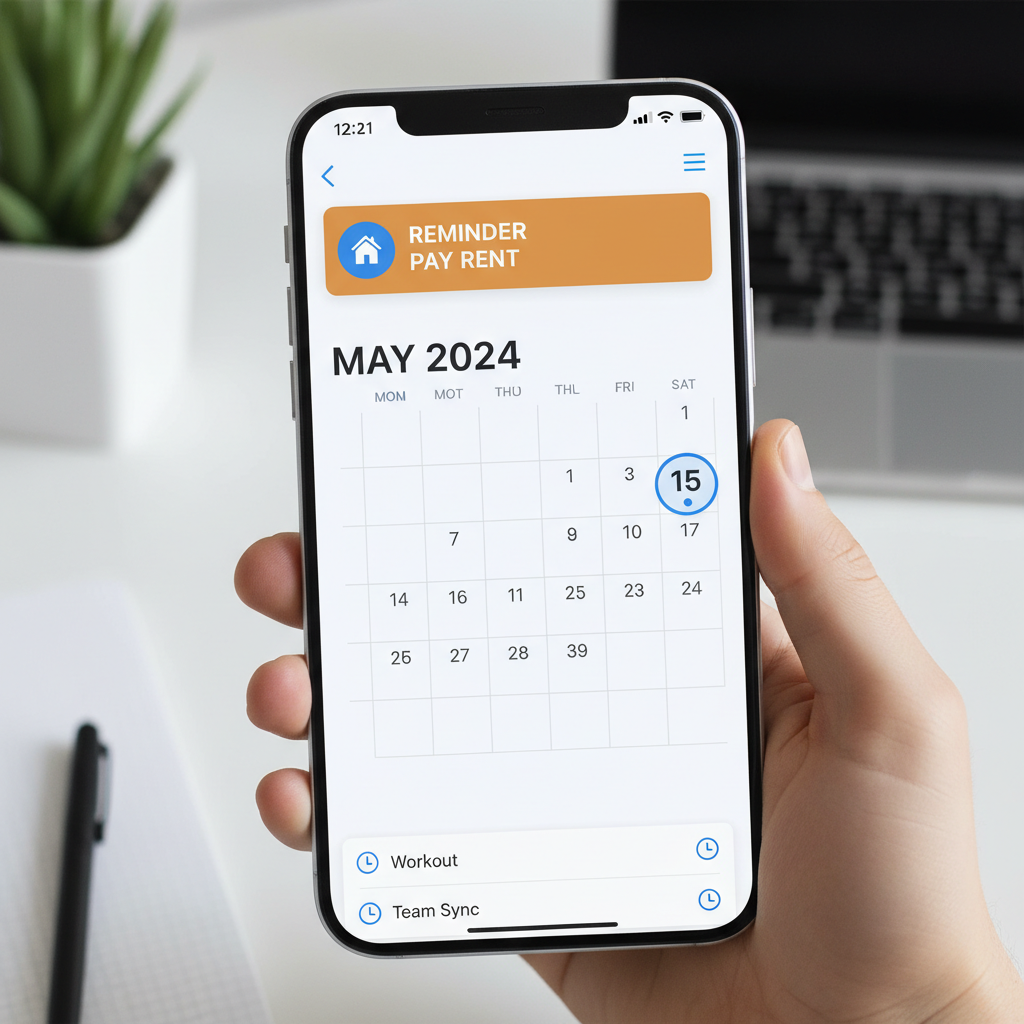 Timing matters, especially when inspections and installs compete with storm season. Smartphone calendar with home reminders for inspection and roofing project planning