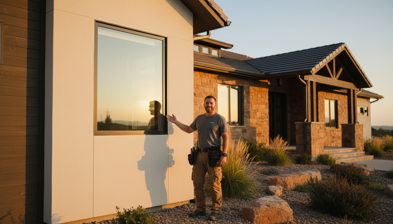Quality workmanship ensures your new roof withstands Utah's unique climate for decades. A professional tradesperson highlighting the quality of a finished exterior wall and roof section.
