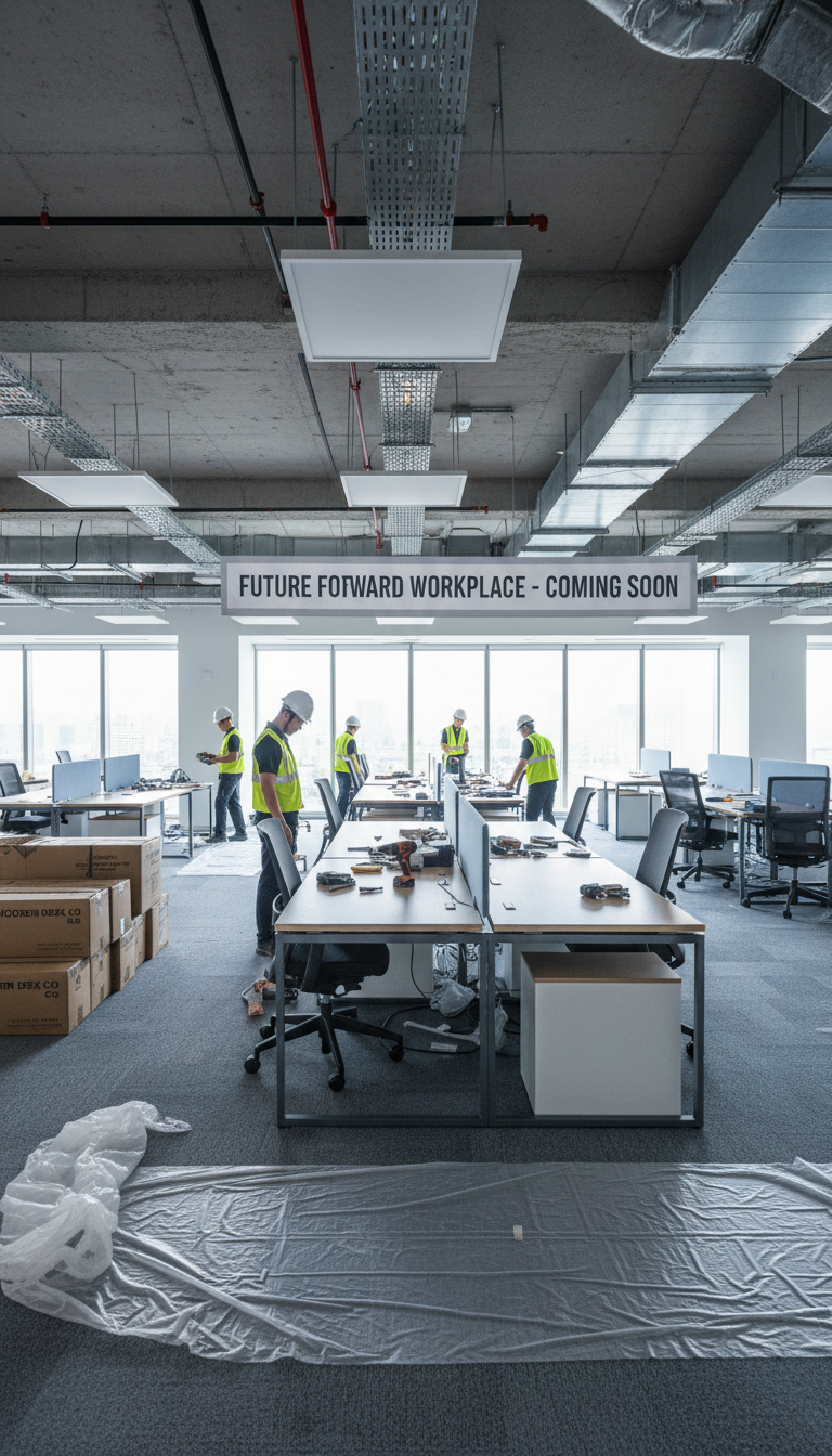 Professional installation and procurement planning are key to managing fit out costs in 2026. Commercial interior fit out showing new office furniture installation in progress in a modern building