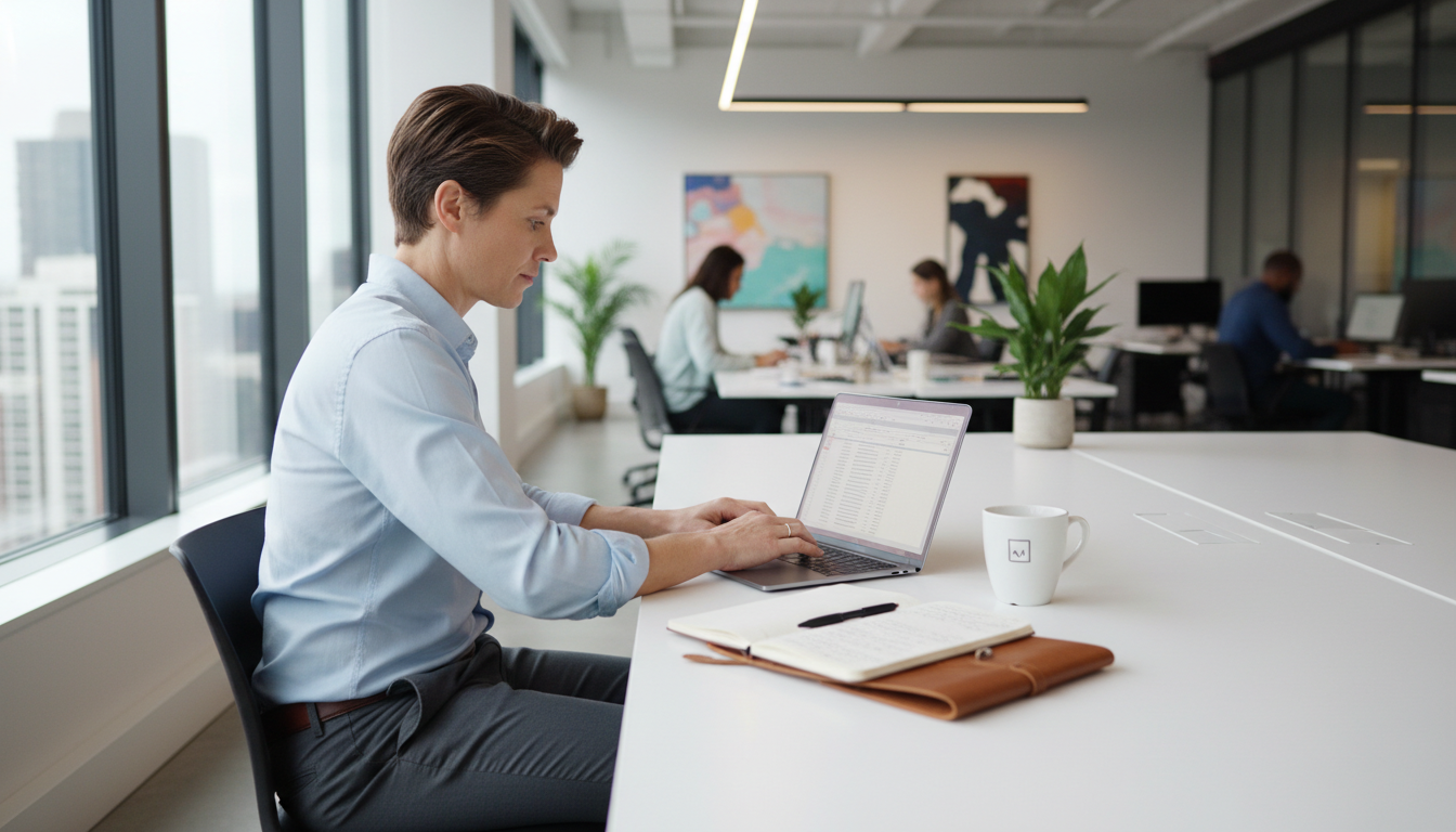 Professional working on a laptop in a modern office