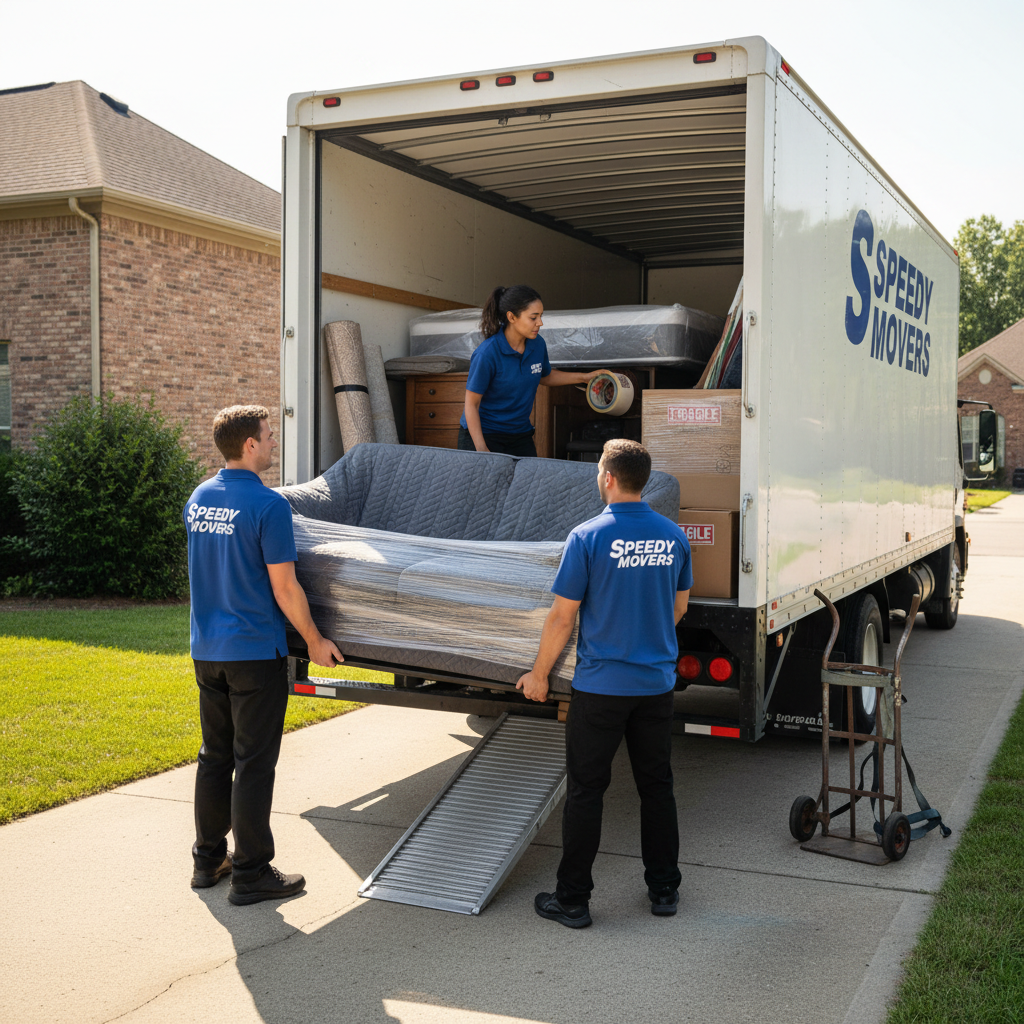 Professional handling ensures your belongings arrive safely at your new Leavenworth home. Professional movers carefully loading household furniture and boxes into a large moving truck for a residential relocation.