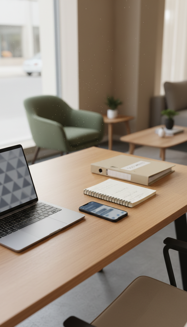 Our streamlined valuation process ensures you get a fair cash offer quickly and reliably. A professional desk setup in a Doha trading office where furniture valuations are processed using modern equipment.