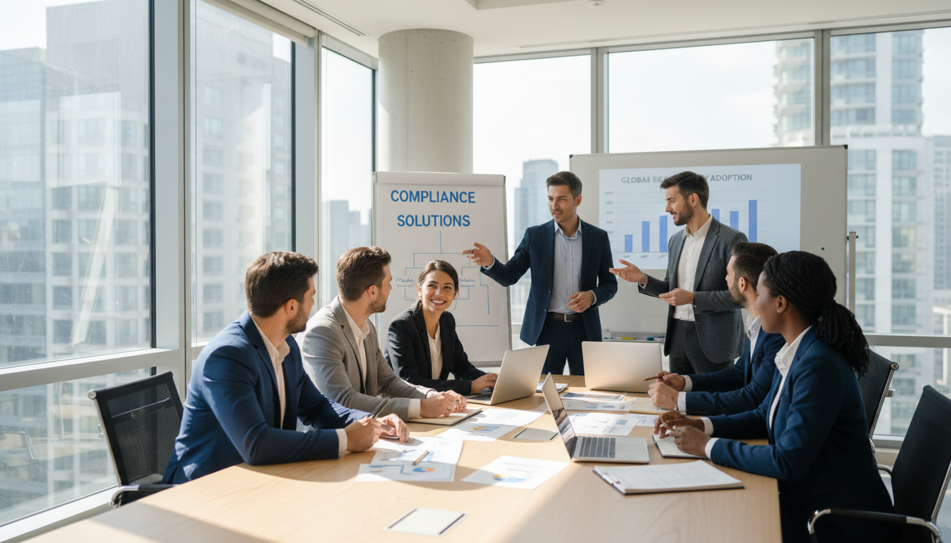 Leadership plays a critical role in fostering a culture where documentation accuracy is prioritized. A diverse leadership team discussing organizational compliance strategies in a professional office setting.