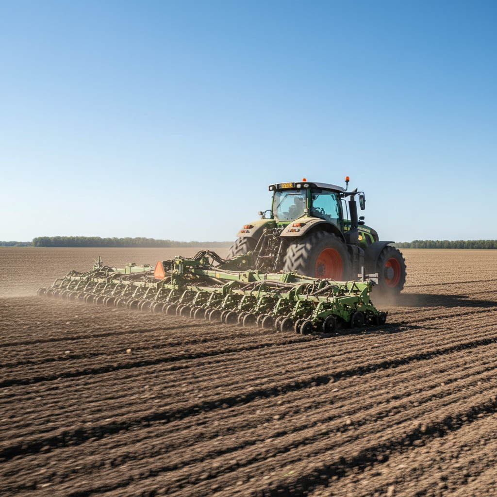 Utilizing modern equipment allows for precise soil management and reduced mechanical disturbance. Modern farming equipment operating in a field, showing the transition to conservation-minded tilling practices.