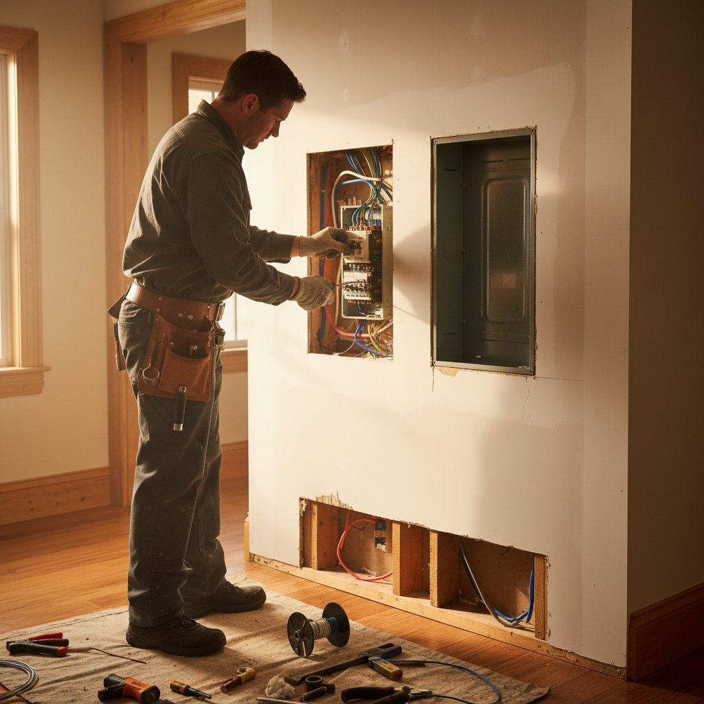 Professional installation ensures your home stays up to code and passes local Utah inspections. Electrician replacing an old breaker box during a home renovation