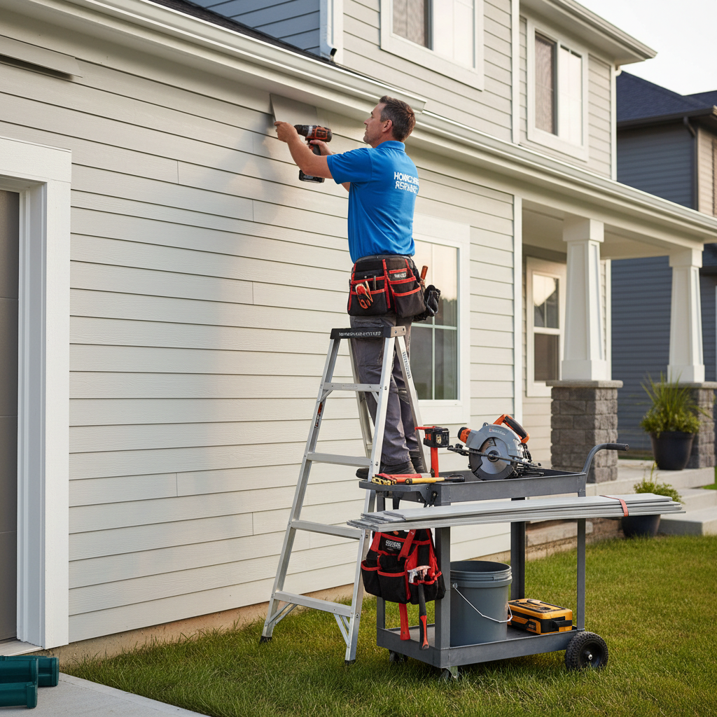Prompt and professional maintenance is a top factor in tenant lease renewals. A professional maintenance worker performing exterior home repairs using high quality tools and equipment.