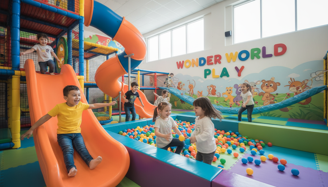 Clear communication on your invitation helps parents know if siblings are included in the fun. Happy children of different ages playing together in a colorful indoor playground ball pit.