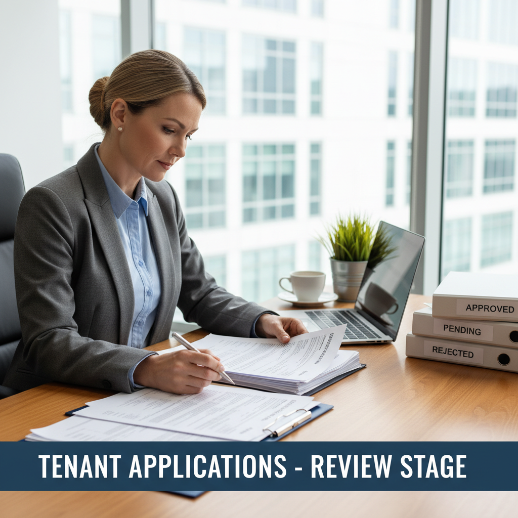 Professional licensing in 2026 ensures managers are well-versed in Utah rental law. A professional property manager in an office setting reviewing legal documents and tenant applications.