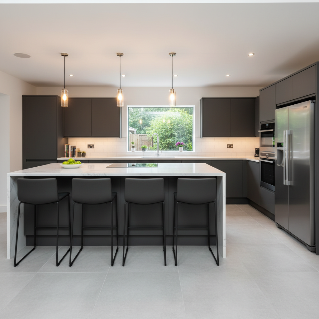 A kitchen remodel can provide a significant ROI compared to the costs of selling. Modern kitchen remodel in a Visalia home featuring updated white cabinetry and granite countertops.