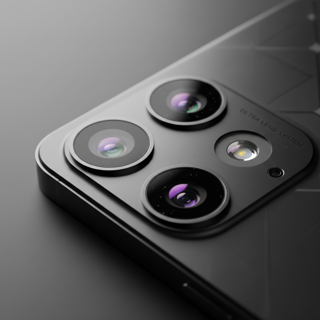 Don't be fooled by high megapixel counts: the lens quality and software processing are what truly matter. Macro close up of a modern multi-lens smartphone camera module showing the glass lenses and flash.