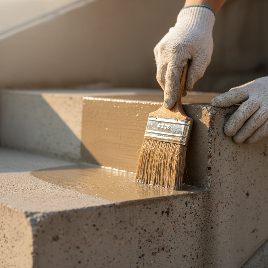 Advanced surface treatments prevent moisture from penetrating and cracking your driveway during winter. A technician applying a protective coating to concrete surfaces using professional precision tools.