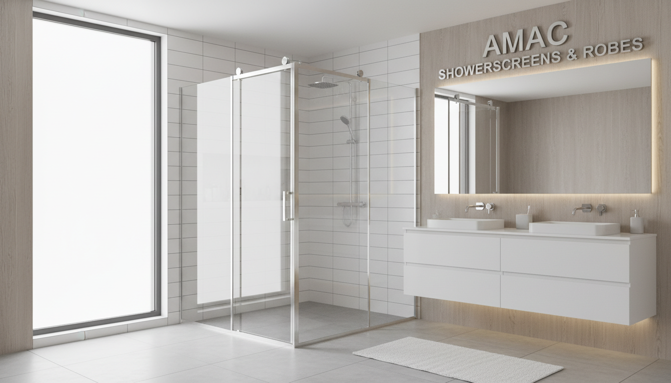 Top-hung sliding systems offer a smoother glide and easier cleaning than traditional tracks. A close up of a modern top-hung sliding shower screen roller system on a glass panel.