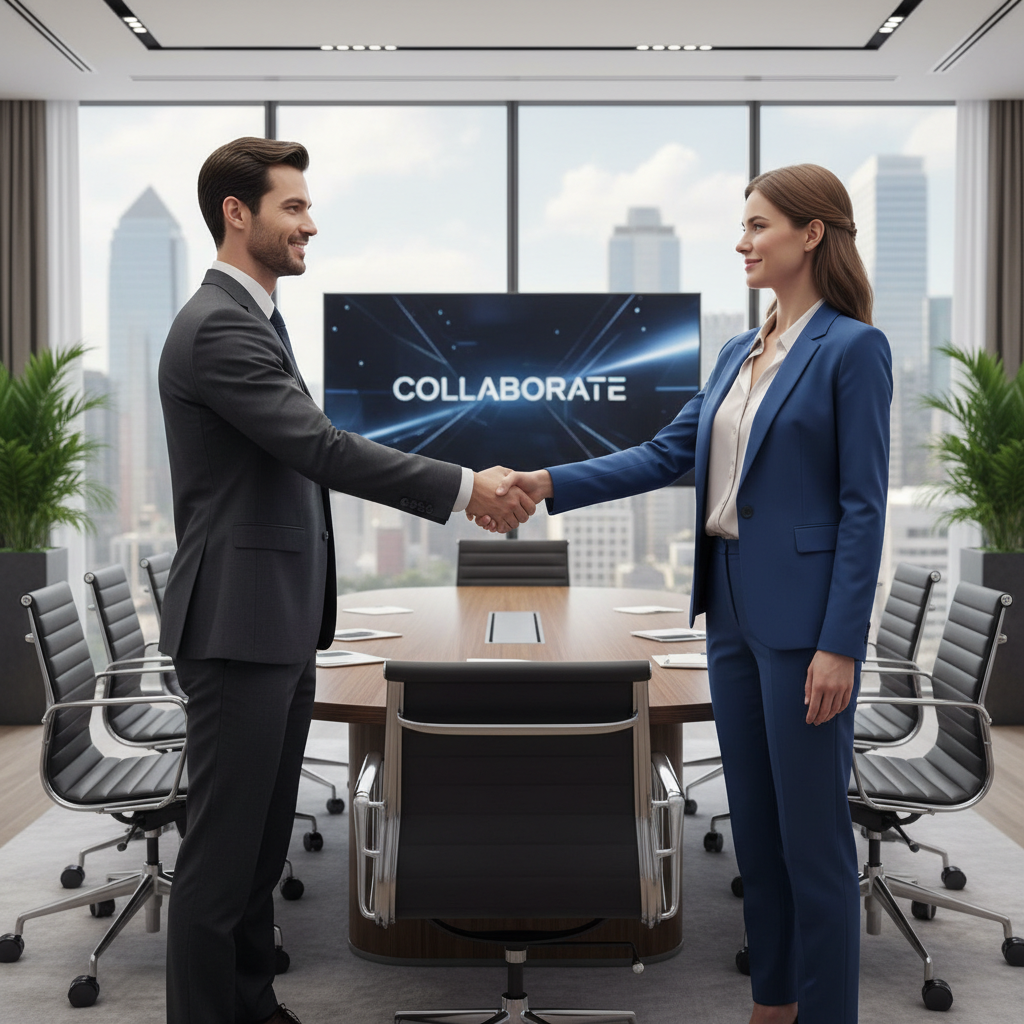 We work directly with founders to ensure a smooth transition and a lasting legacy for the company. A handshake between two professionals in a modern office meeting room representing a successful business acquisition.