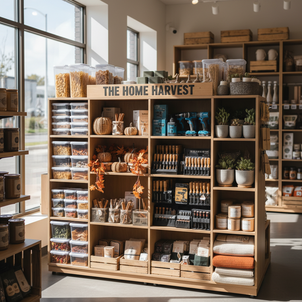 Local shops curate inventory specifically for the unique demands of Utah's changing seasons. Well-organized retail shelves in Fillmore featuring a mix of practical seasonal items and home essentials.