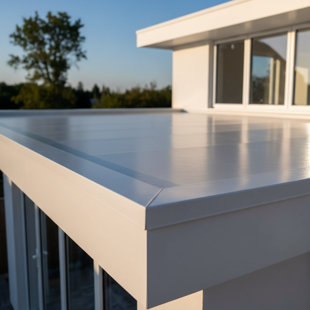 Modern GRP flat roofs provide a durable, leak proof solution for extensions and garages. A smooth, seamless GRP fibreglass flat roof installed on a modern home in Basildon.