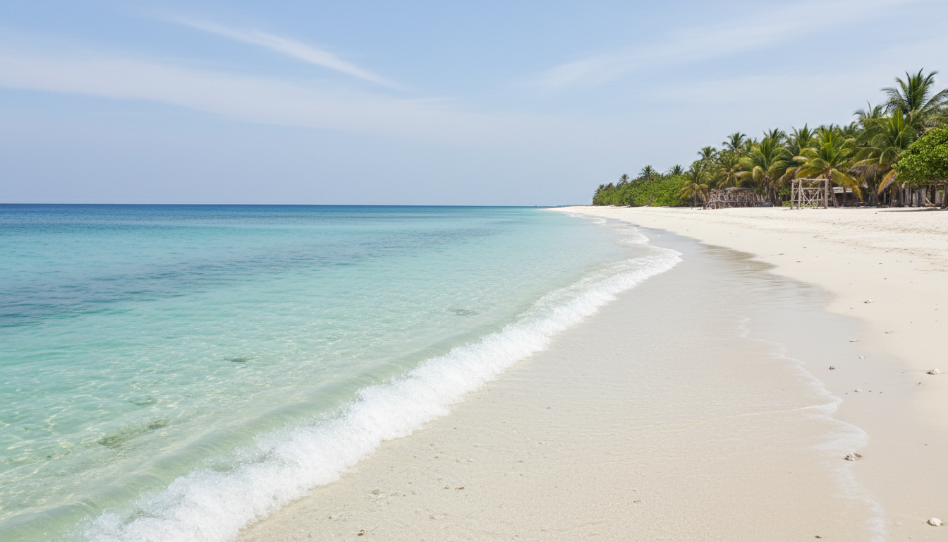 Post-monsoon Andaman beaches feature crystal clear waters perfect for late September snorkeling. Clear turquoise water gently lapping onto a soft white sand beach in the Andaman Islands.