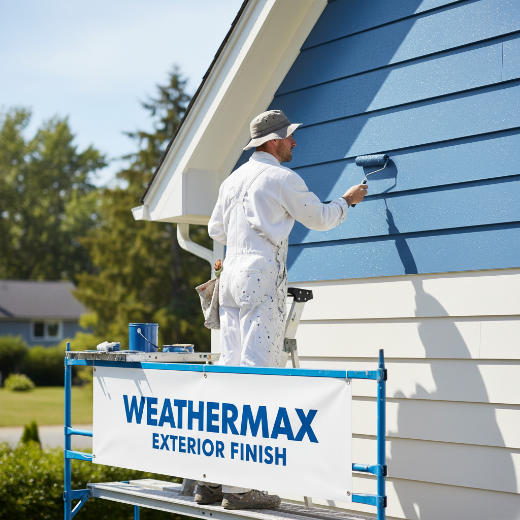 Ensuring the new addition is properly sealed and painted is crucial for desert energy efficiency. Professional painter applying weather-resistant exterior finish to a house using a ladder.