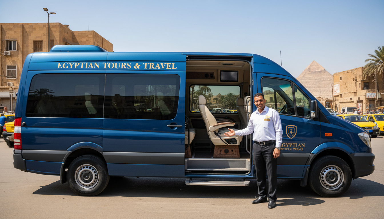 Travel in comfort and avoid the stress of navigating Cairo's busy streets on your own. Luxury air conditioned vehicle on a Cairo street with a professional driver and modern comfort interior.