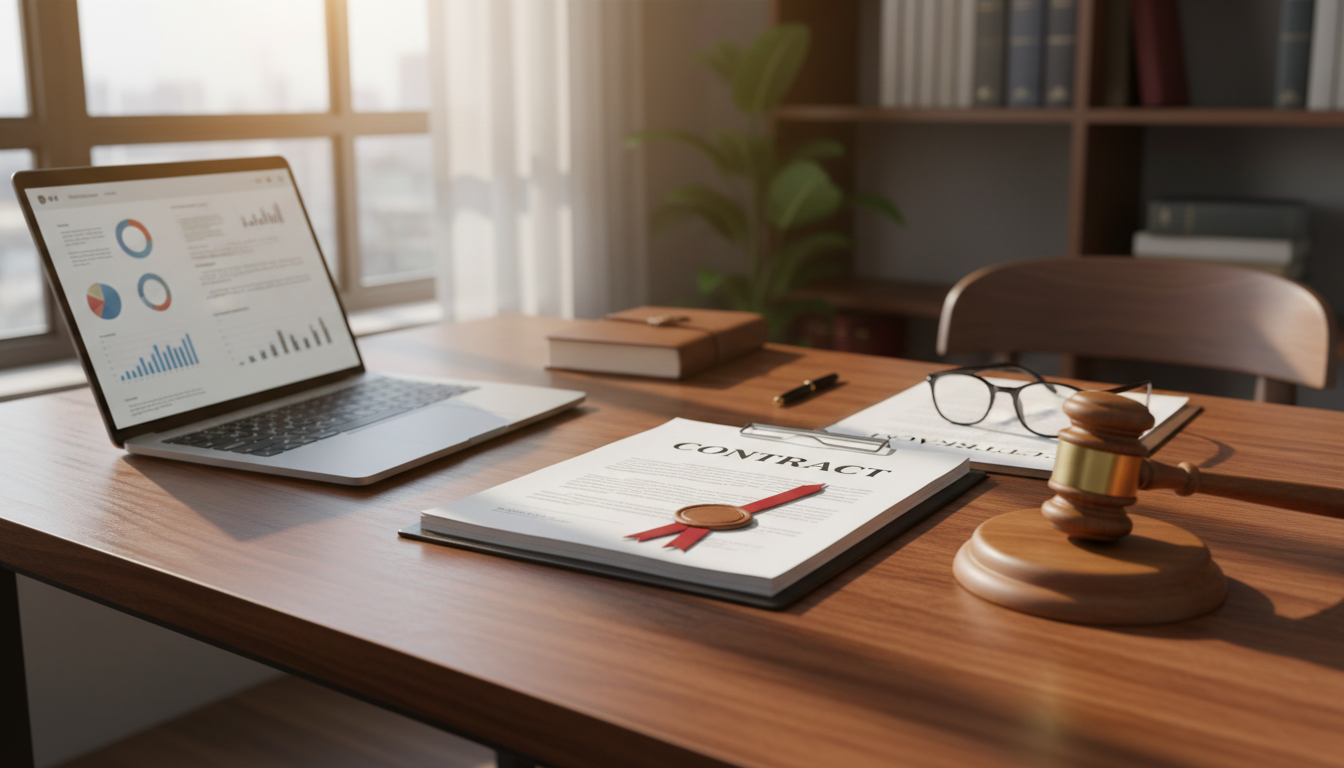 Ensuring your window project meets Title 24 standards is required for building permits in Tulare County. Legal documents and a laptop on a desk representing building code compliance and permits.