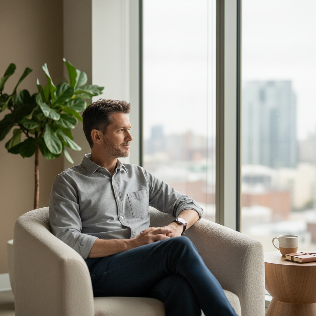 Understanding the internal symptoms of CPTSD requires a deep, compassionate look at self-identity. A person in deep contemplation, reflecting the internal struggle often associated with complex trauma and PTSD symptoms.