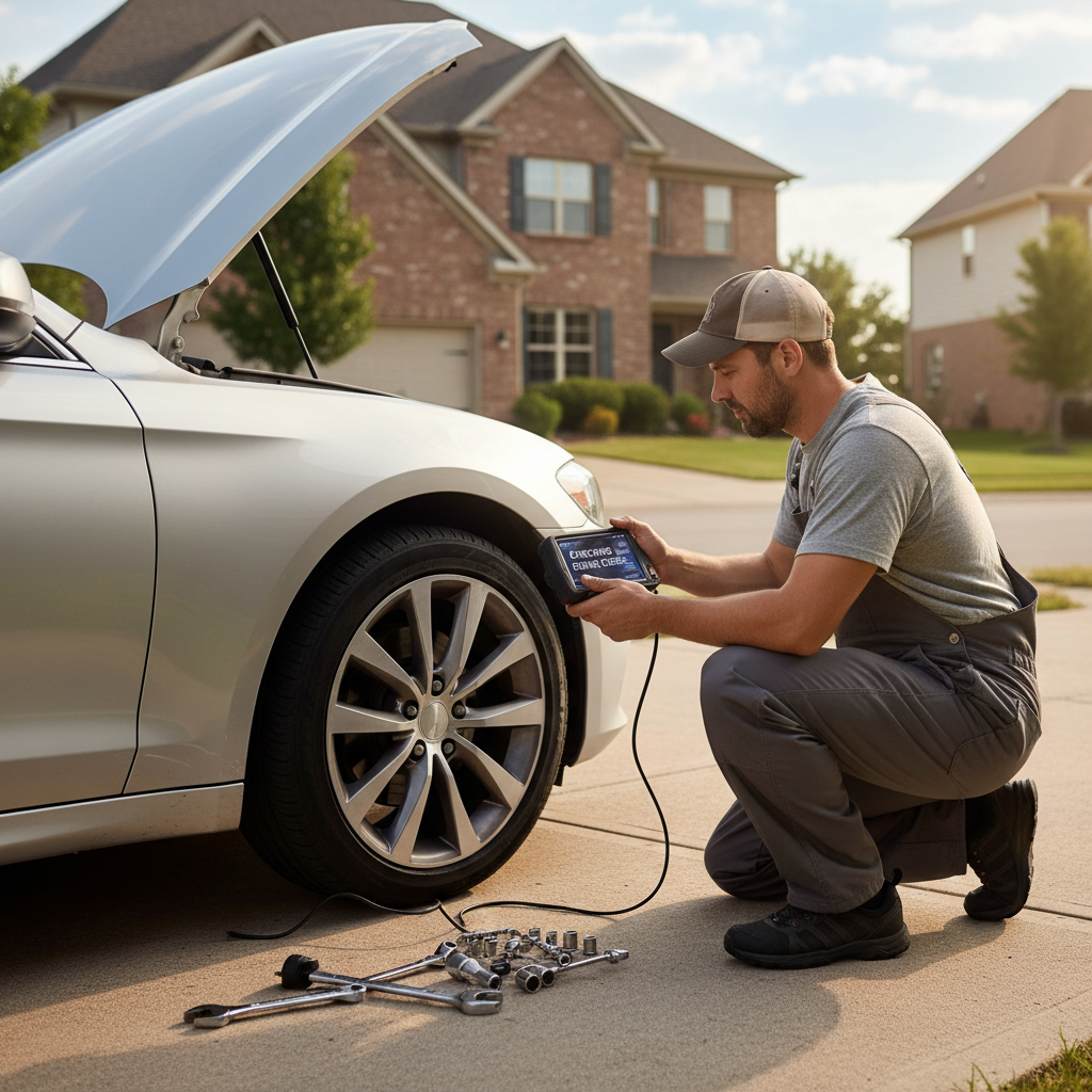 Professional scanners provide insights into sensor data that generic tools might miss. Close up of a mechanic using a diagnostic scanner to check for vehicle error codes related to the AC system.