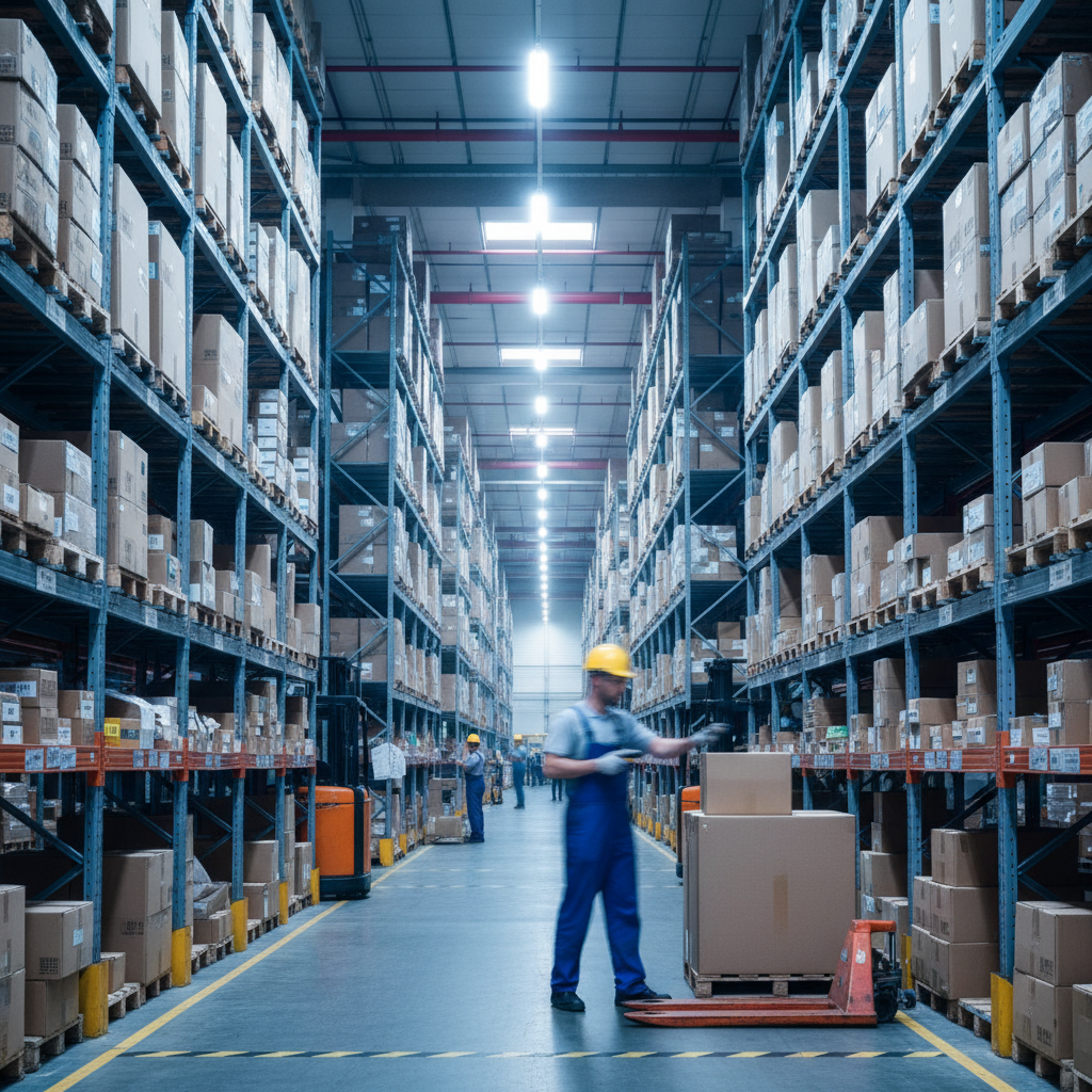 Key person risk often hides in the daily routines of your most reliable staff members. Warehouse worker scanning boxes in an aisle, representing a critical link in the operational chain.