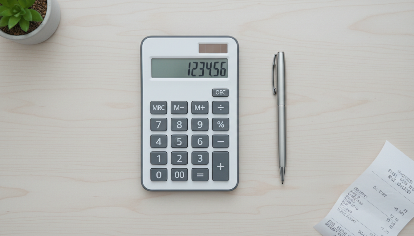 Gestionamos el pago del ITP en Madrid de forma telemática y transparente Calculator and pen on a desk representing the calculation of ITP taxes in Madrid
