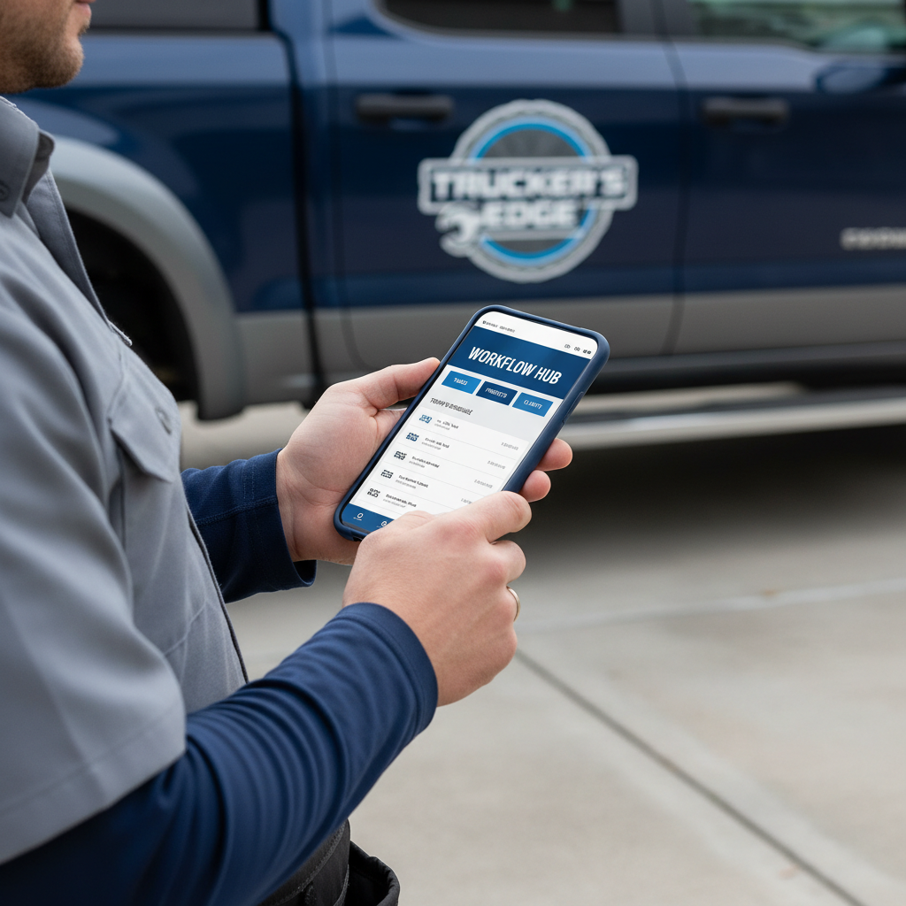 Your website must look perfect on mobile devices where most local searches happen. Close up of a person holding a smartphone showing a mobile-responsive contractor website in a driveway.