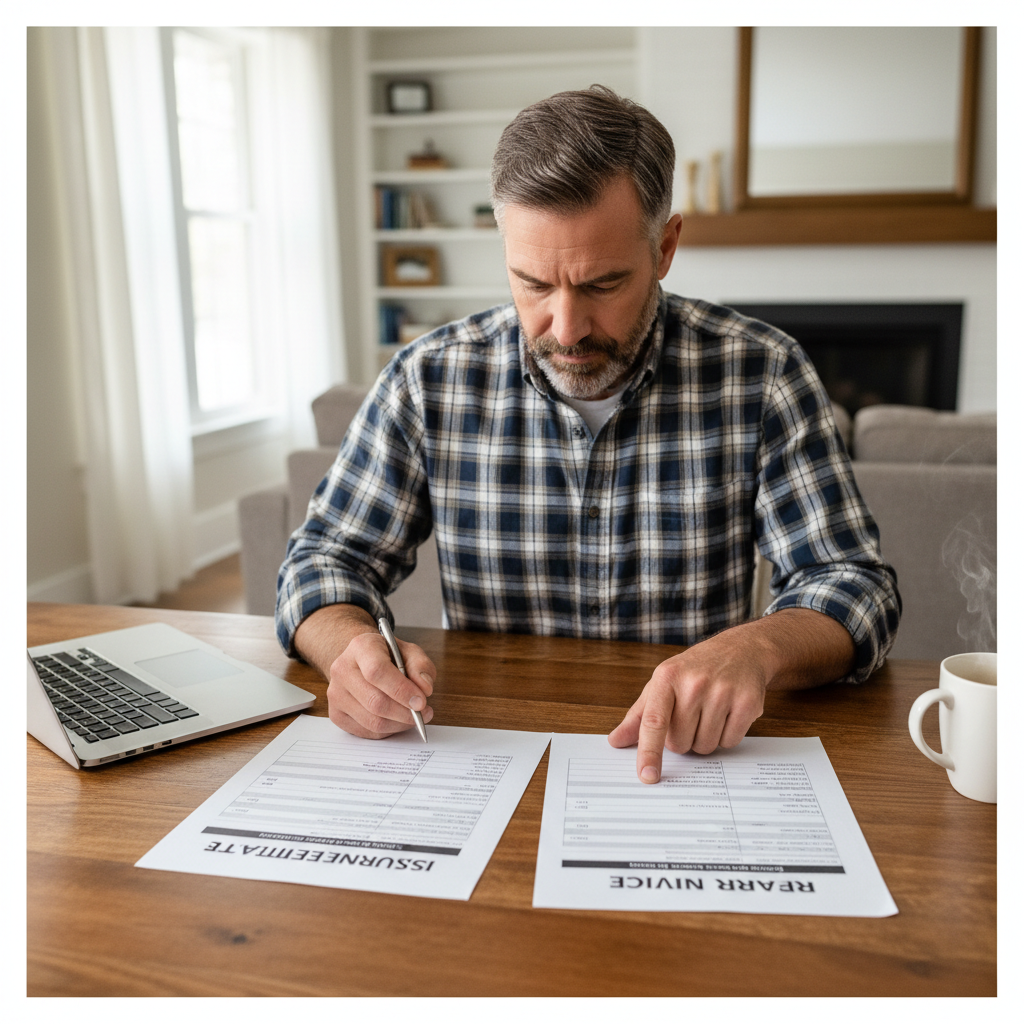 If your insurance estimate doesn't match local Utah repair costs, your claim may be underpaid. A homeowner compares their low insurance estimate with a much higher repair invoice from a contractor.
