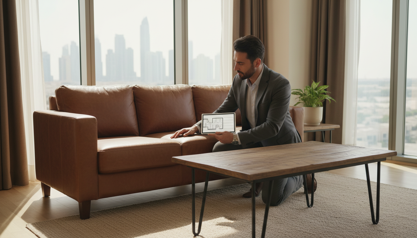 Professional buyers offer the convenience of on-site cash payments and free removal services. A professional furniture buyer inspecting a high-quality item to provide an accurate cash valuation in a Doha residence.