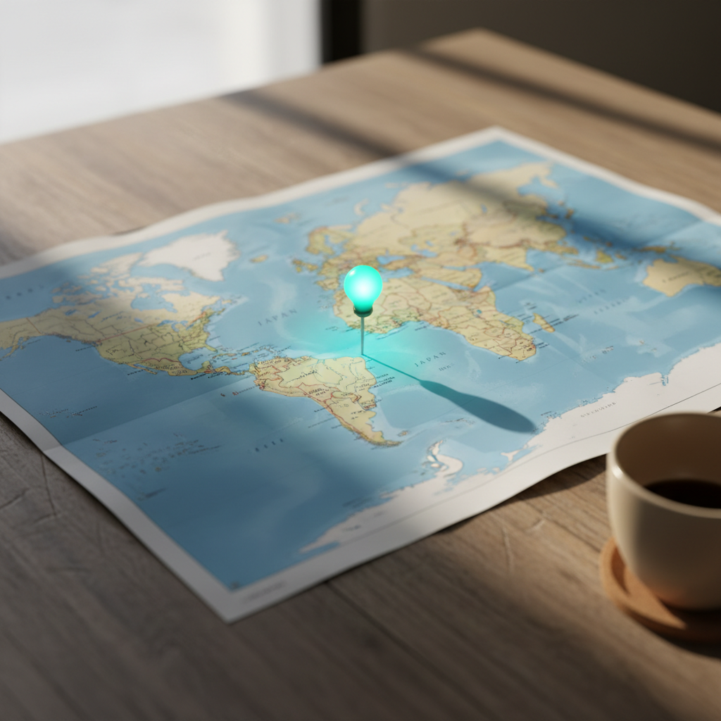 RONIN is expanding its network through local partnerships across the globe. An overhead shot of a world map on a desk with a glowing pin highlighting a specific region.