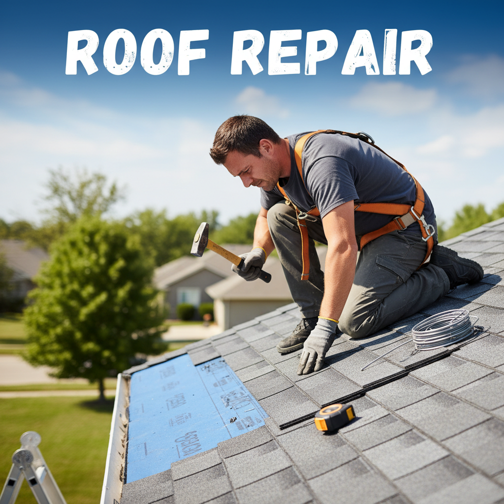 Shingle replacement is one of the most common and affordable roof repairs in Texas. A professional roofer hammering new shingles during a residential roof repair project.