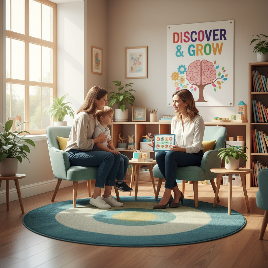 In Texas custody cases, a child’s preference may be considered, but the court’s focus remains on the child’s best interest. A mother and her young child having a conversation with a professional in a bright, supportive office environment