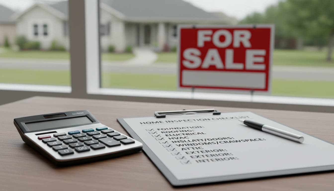 Traditional listings require careful preparation and inspection to attract top-dollar buyers in the NJ market. A home inspection checklist and calculator on a table representing the preparation needed for a traditional home listing.