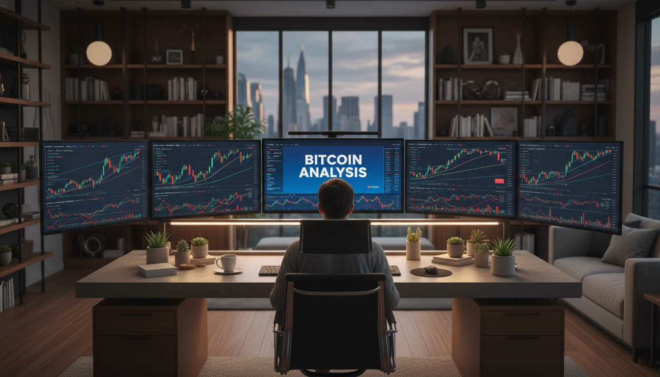 Persona analizando gráficos de criptomonedas en varios monitores