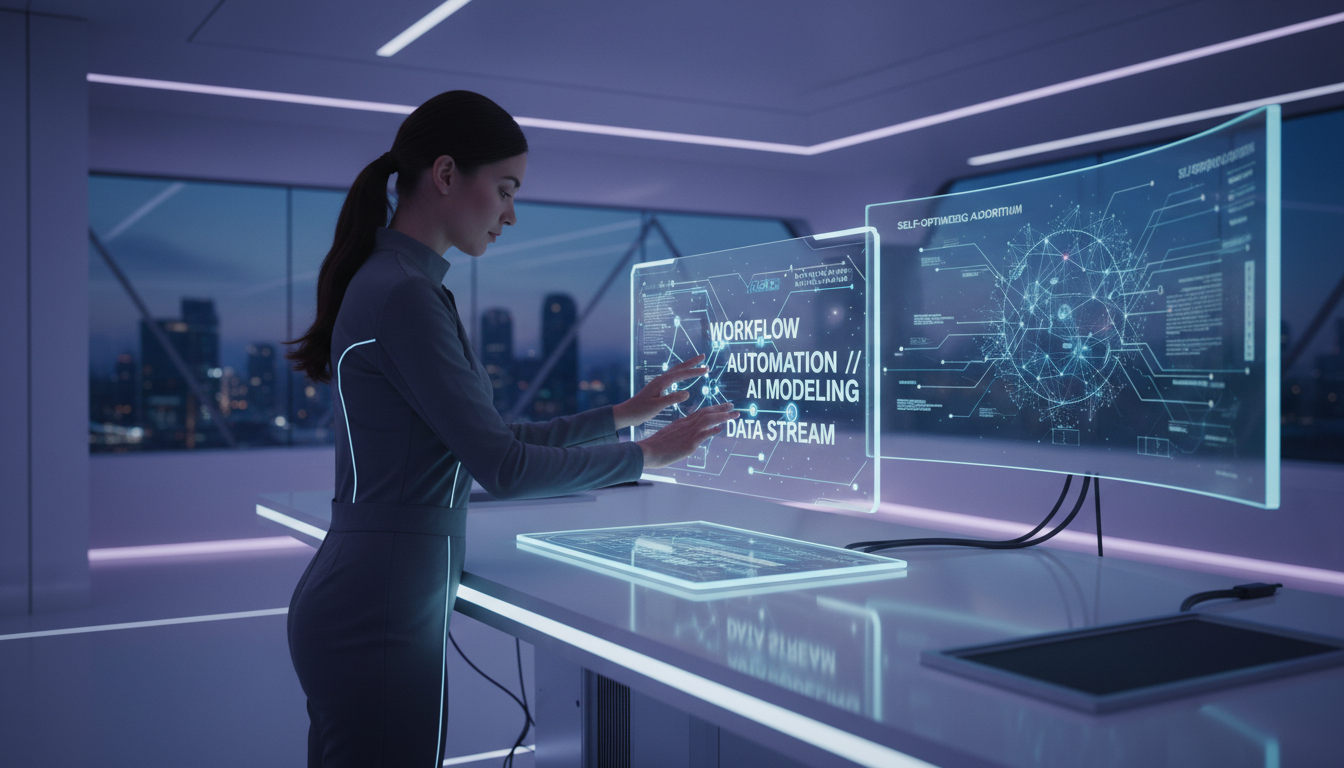 AI can bridge the gap for startups that don't yet have a dedicated data team. A professional interacting with an AI interface to automate data workflows and analysis.