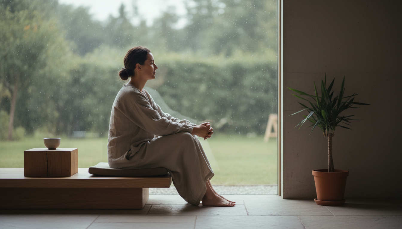 Feeling disconnected is often a sign of reorientation rather than a permanent loss. A reflective person sitting by a window in a calm and minimal interior space.