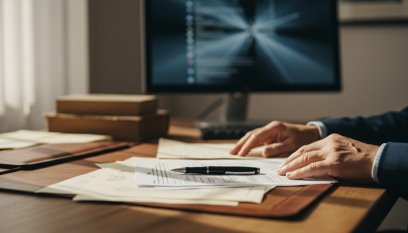 Professional submission via official electronic headquarters ensures a faster processing time. Professional gestor reviewing official immigration documents at a desk in Madrid