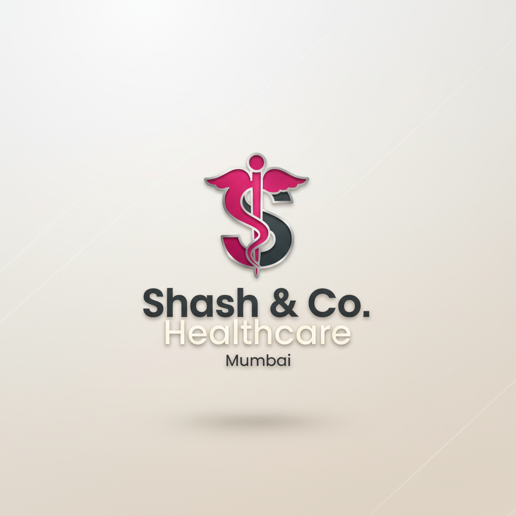 Shash & Co Healthcare logo with magenta and neutral tones, conveying premium healthcare branding