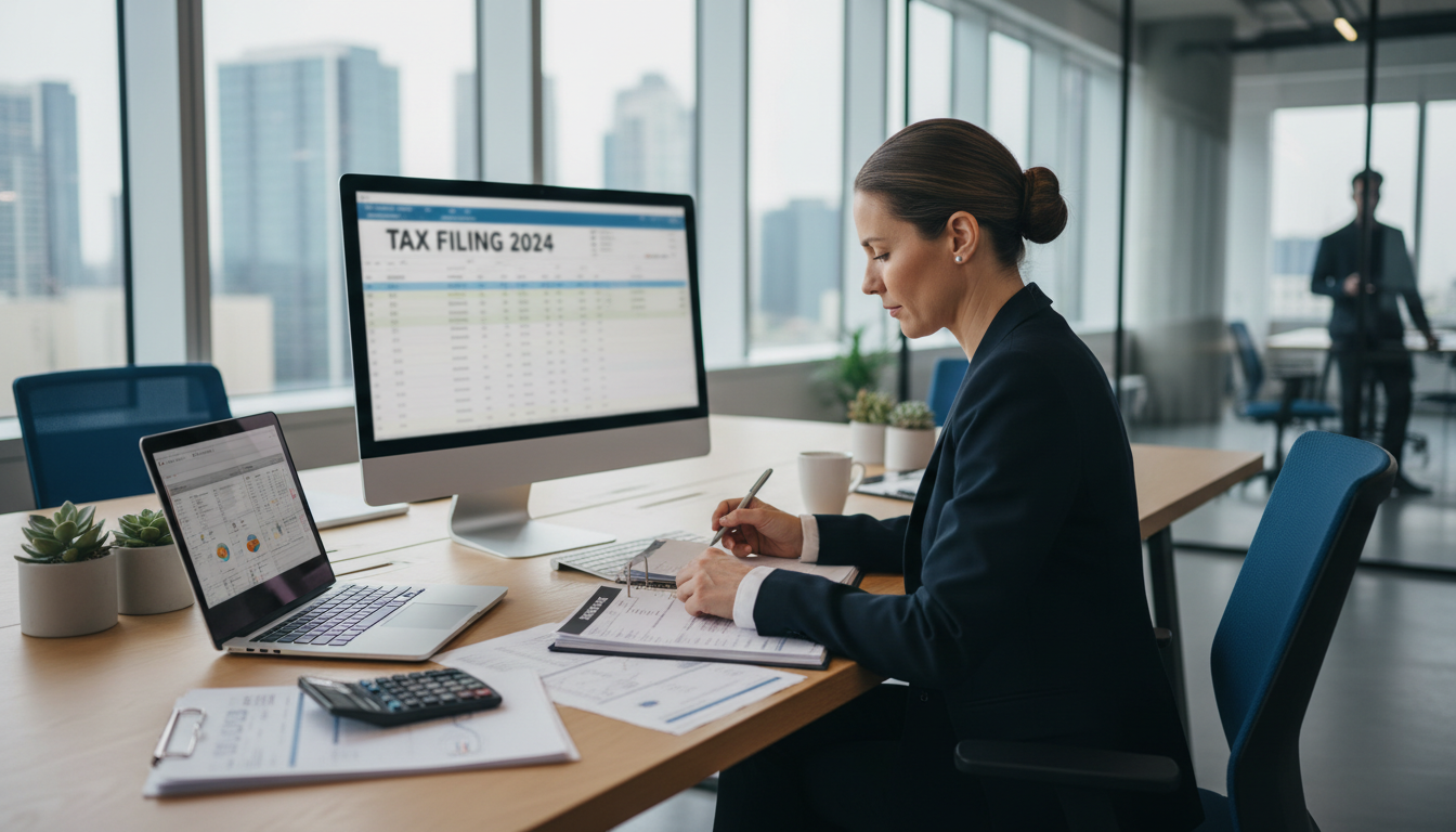 Separating business and personal finances is the first step toward audit protection. An accountant reviewing business and personal tax documents at a desk to ensure proper separation of funds.