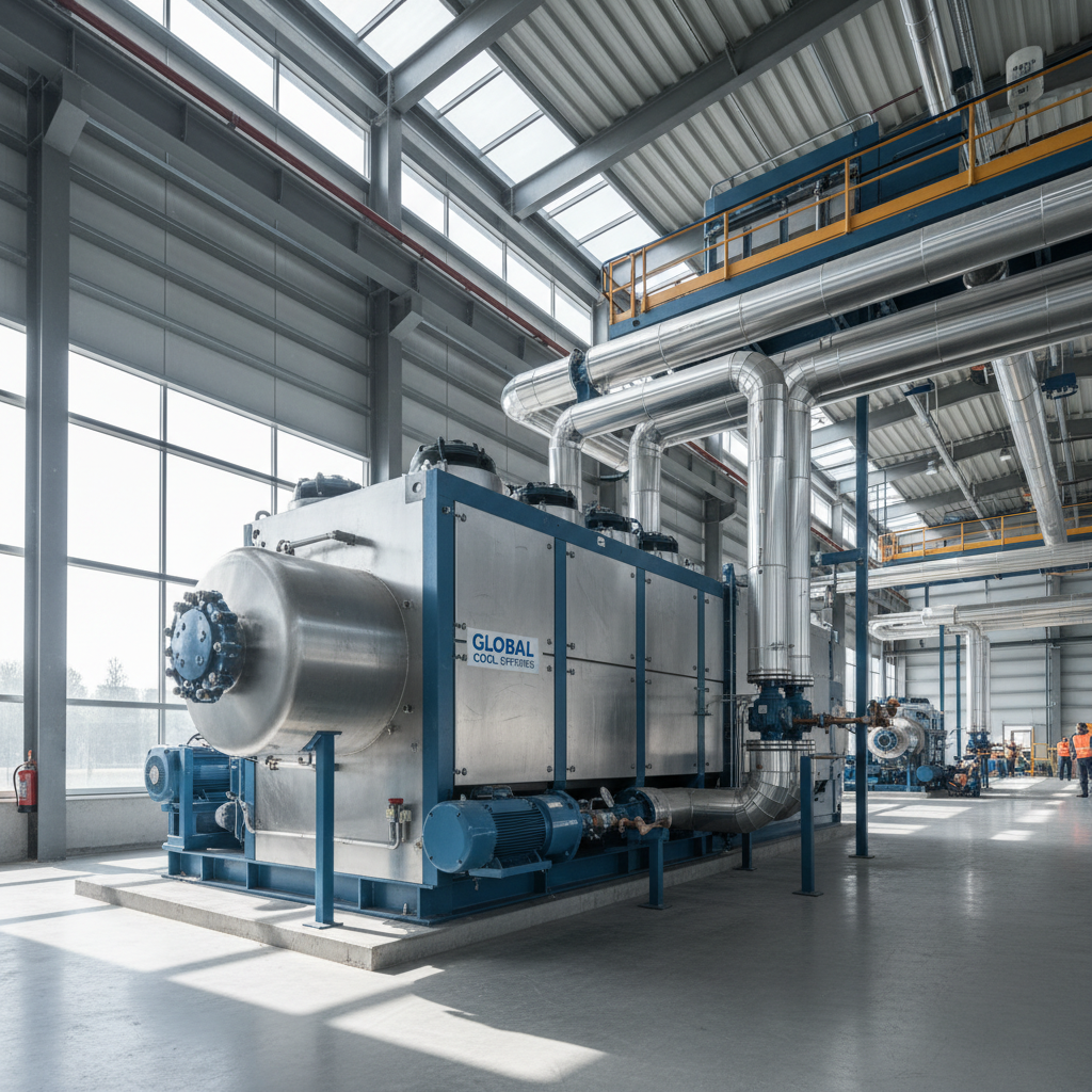 La integración de fotovoltaica con sistemas de frío industrial permite optimizar el consumo energético. Unidad de enfriadora industrial con tuberías de refrigeración en una fábrica iluminada de forma natural.