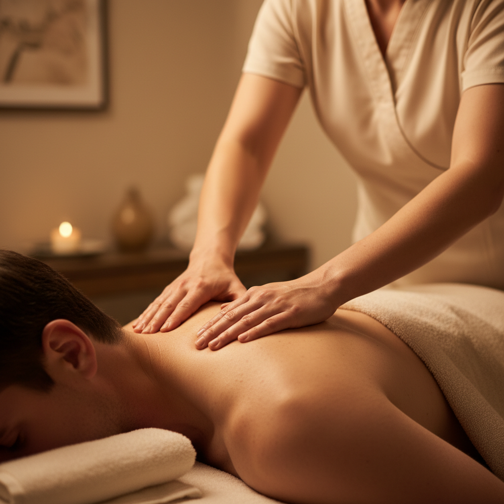 Professional therapeutic touch helps release deep-seated muscle tension and metabolic waste. Close up of a therapist performing a deep tissue massage on a man's shoulder.