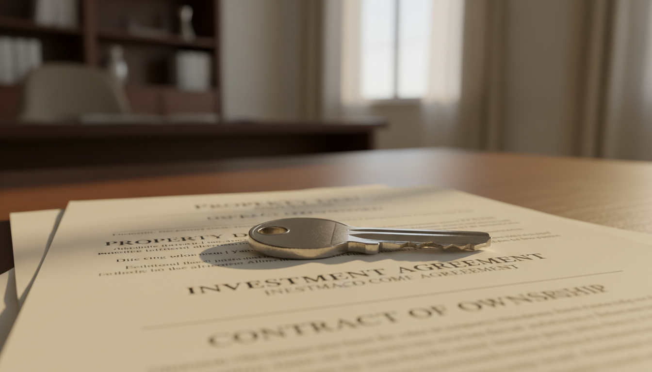 Proper documentation is the final step in securing a U.S. mortgage as a foreign national. A house key resting on a signed property deed and investment contract in soft morning light.