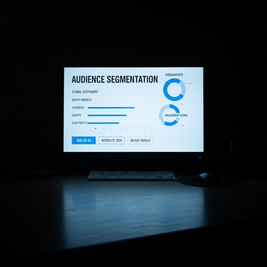 Modern audience intelligence platforms use AI to isolate precise segments from raw digital signals. A close up of a computer screen showing a segmented audience dashboard with blue and white data graphs.